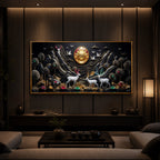 White Deer With Family Modern Luxury Backlight Horizontal Wall Art