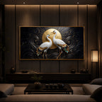 White Crane Modern Luxury Backlight Horizontal Wall Art