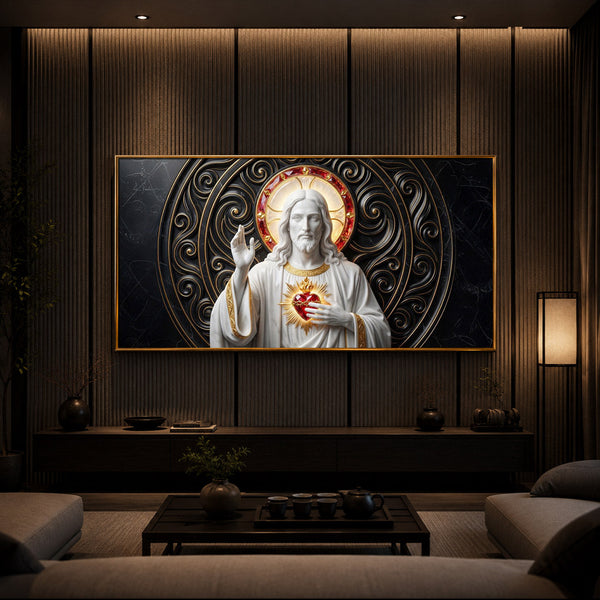 Heart Of Jesus Modern Luxury Backlight Horizontal Wall Art