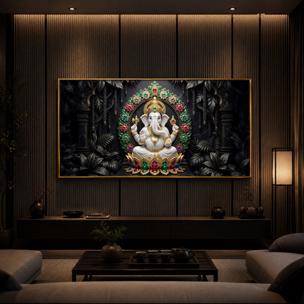 Depicts Lord Ganesha Modern Luxury Backlight Horizontal Wall Art