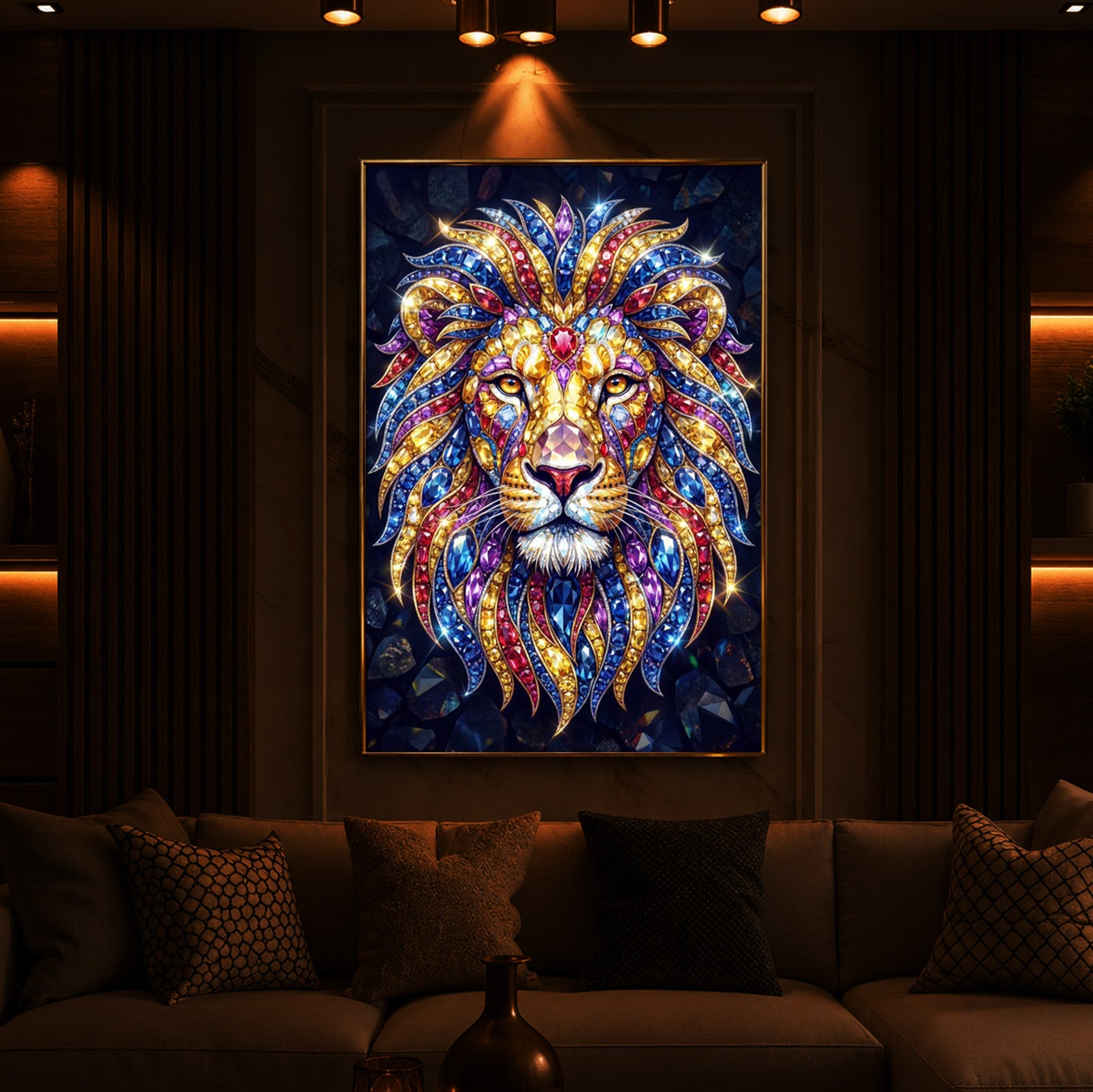 Imperial Lion Majesty Modern Luxury Backlight Vertical Wall Art