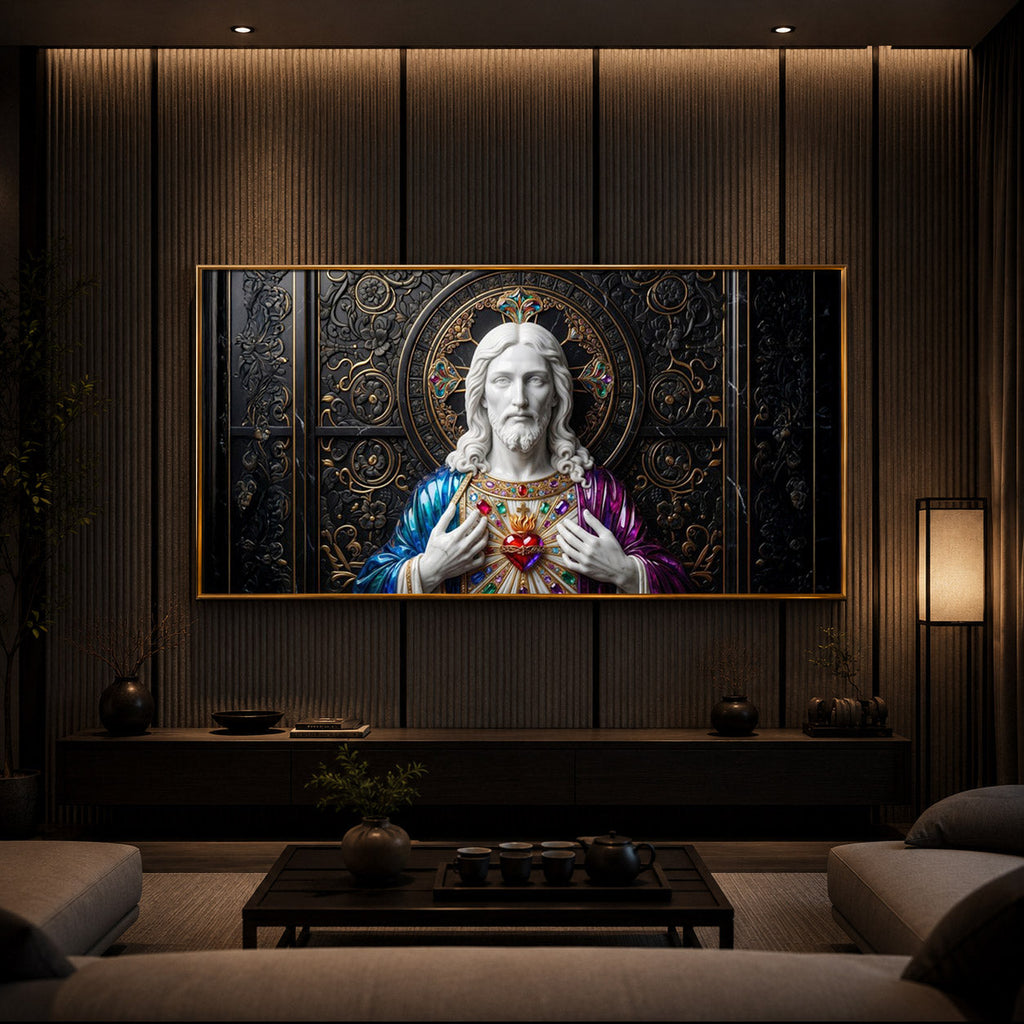 Sacred Heart Of Jesus Modern Luxury Backlight Horizontal Wall Art