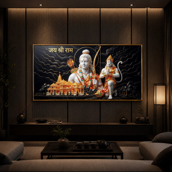 Lord Ram With Lord Hanuman Modern Luxury Backlight Horizontal Wall Art