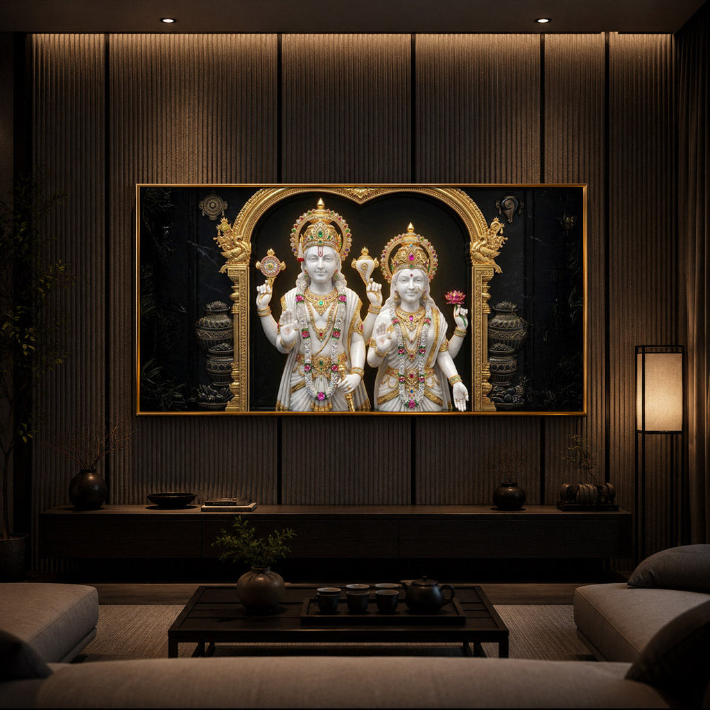 Lord Vishnu & Goddess Lakshmi Modern Luxury Backlight Horizontal Wall Art