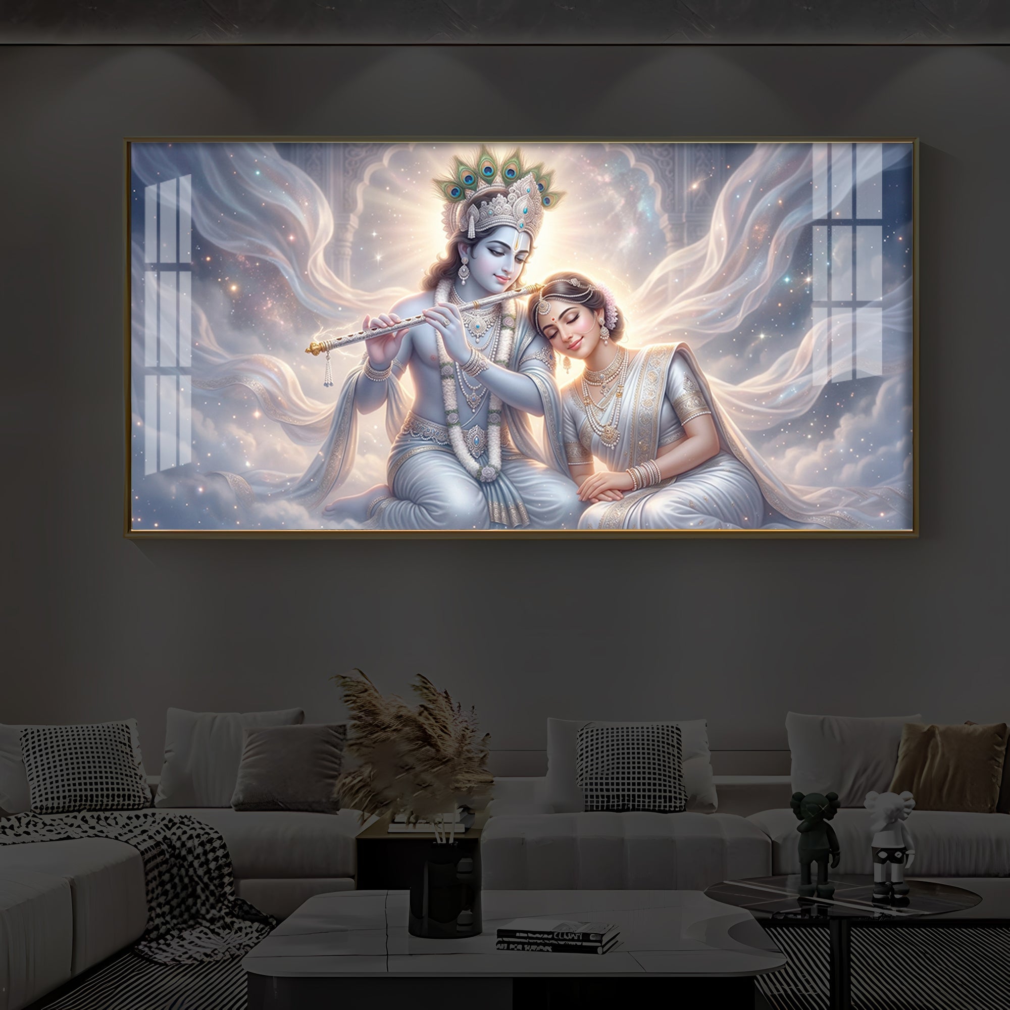 Krishna Radha Modern Luxury Backlight Horizontal Wall Art