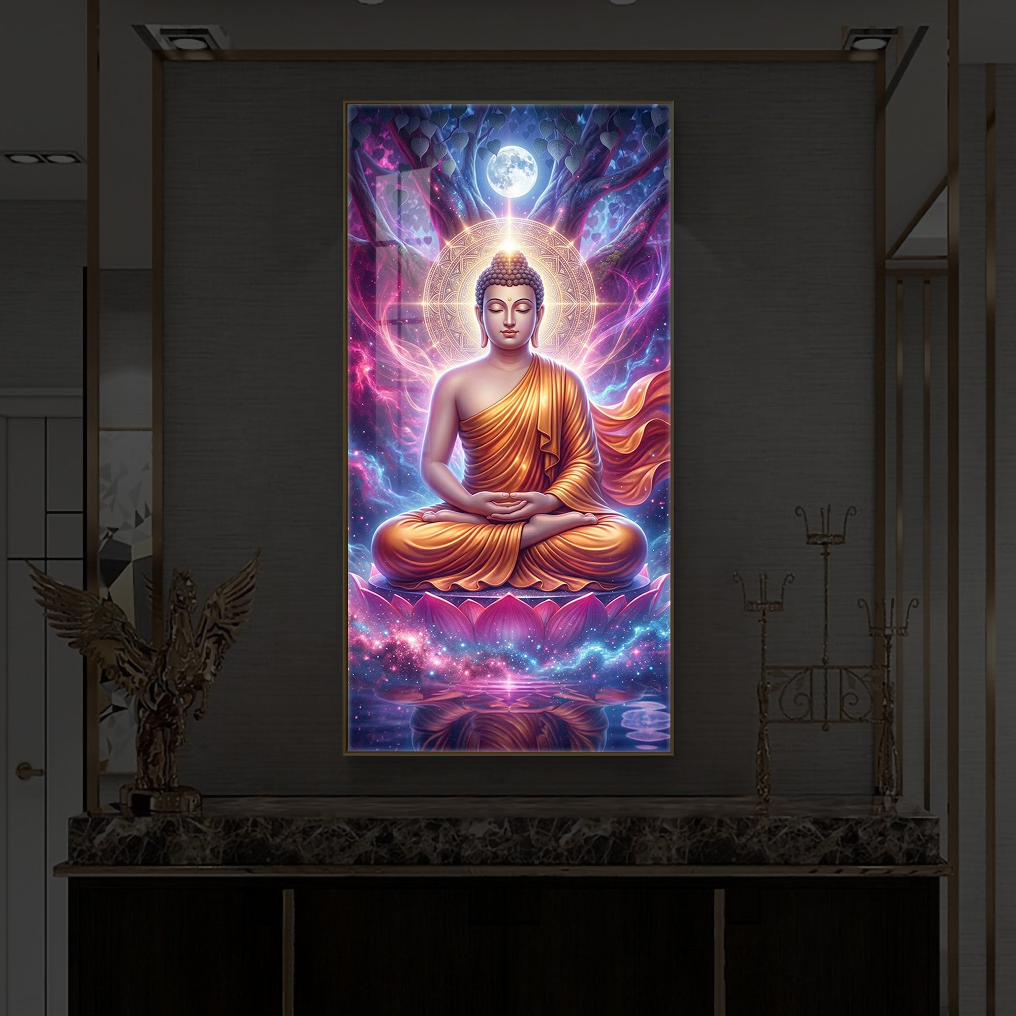 Lord Buddha Modern Luxury Backlight Vertical Wall Art
