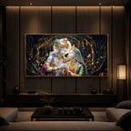 Spiritual Moonlight Radha Krishna Modern Luxury Backlight Horizontal Wall Art