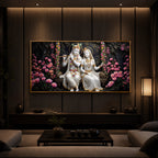 Radha Krishna With Flower Modern Luxury Backlight Horizontal Wall Art