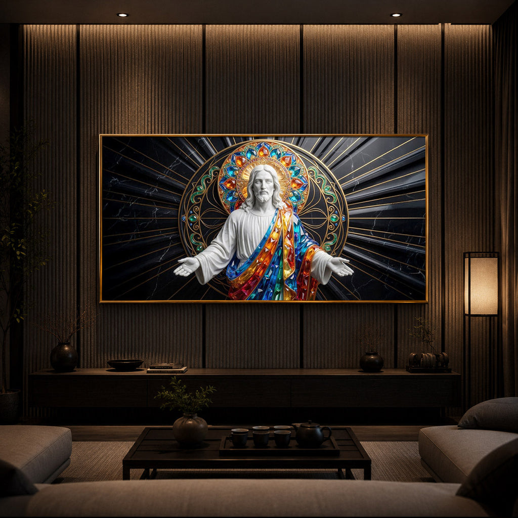 Divine Jesus Modern Luxury Backlight Horizontal Wall Art