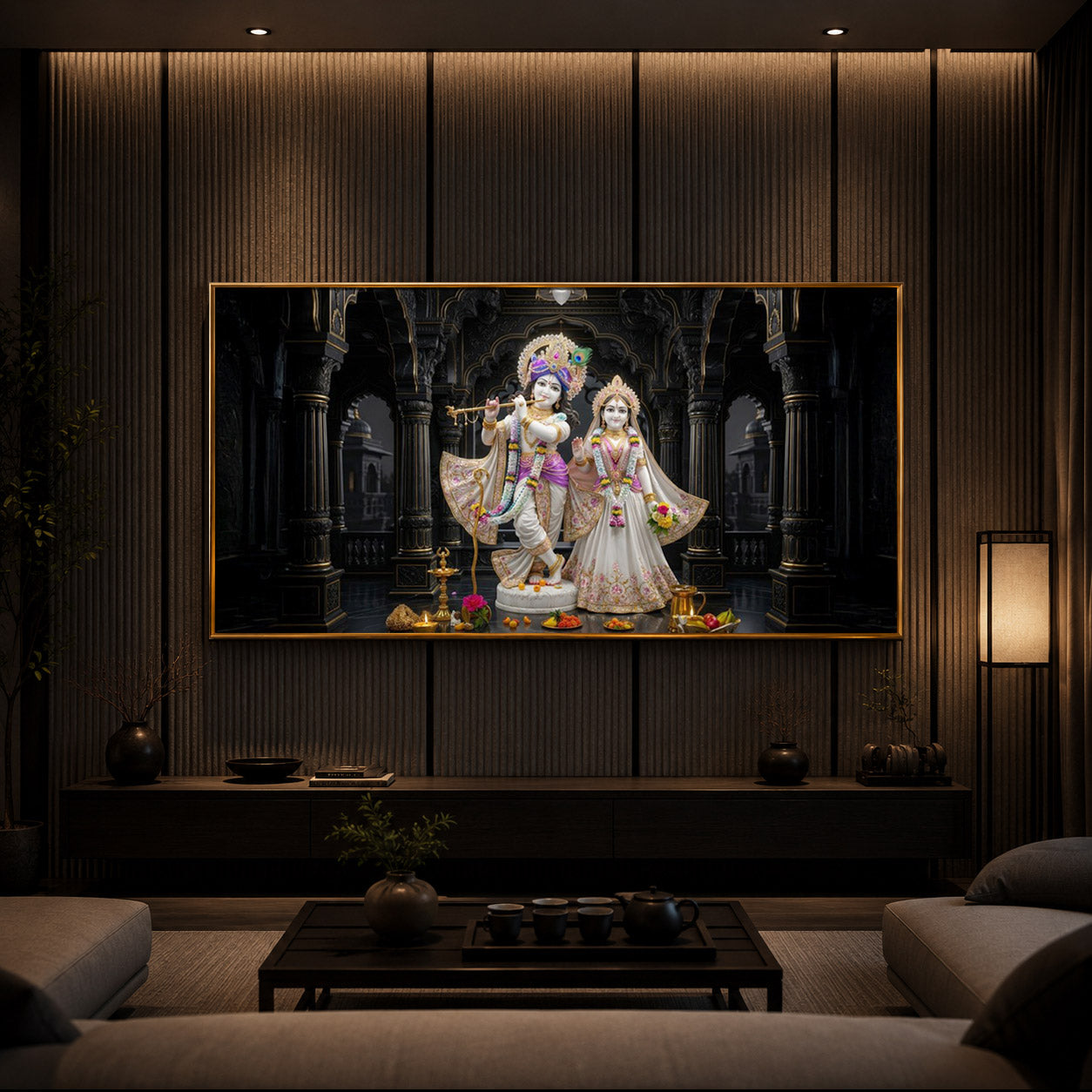 Spiritual Shree Radha Krishna Modern Luxury Backlight Horizontal Wall Art