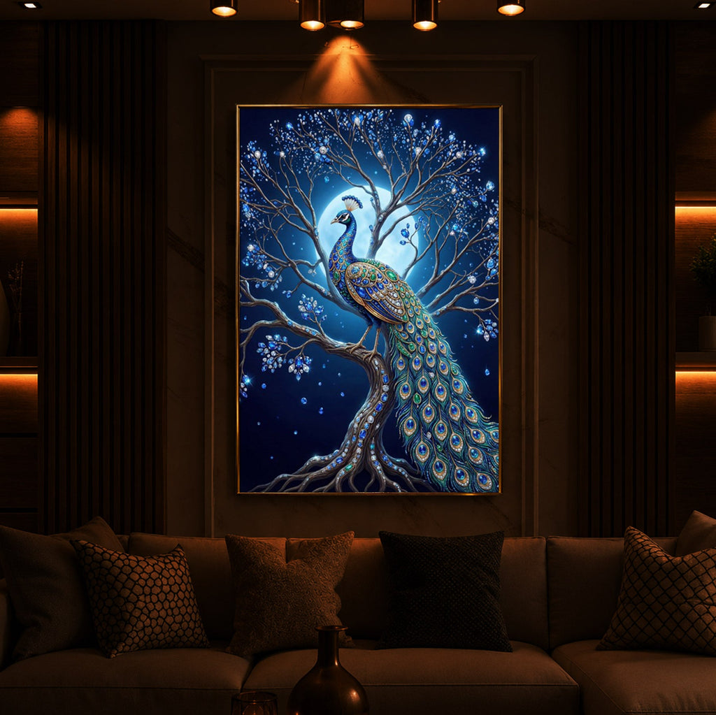 Blue Peacock Modern Luxury Backlight Vertical Wall Art