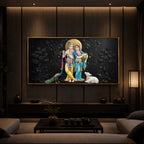 Depicting Radha Krishna Modern Luxury Backlight Horizontal Wall Art
