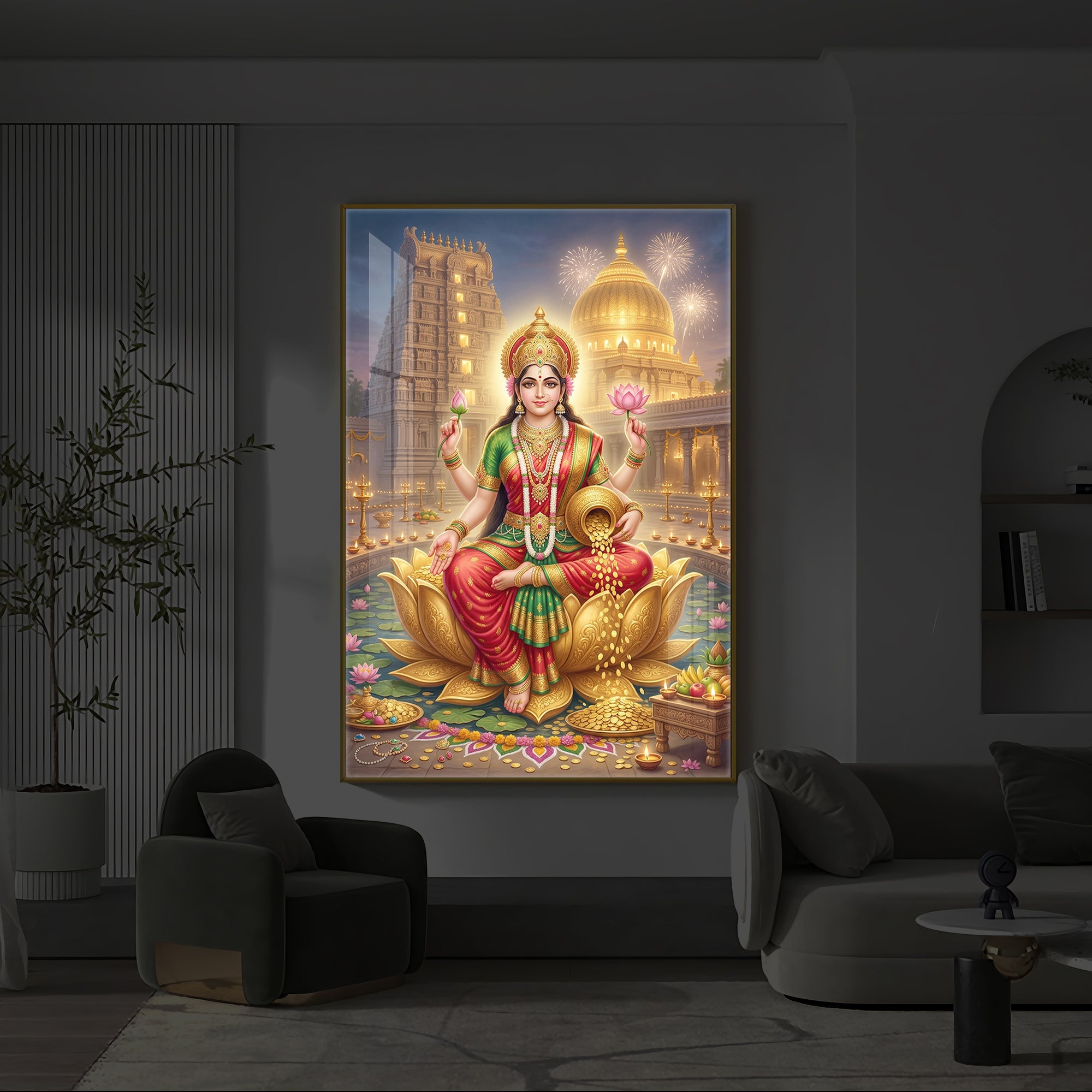 Lakshmi Ji Modern Luxury Backlight Vertical Wall Art