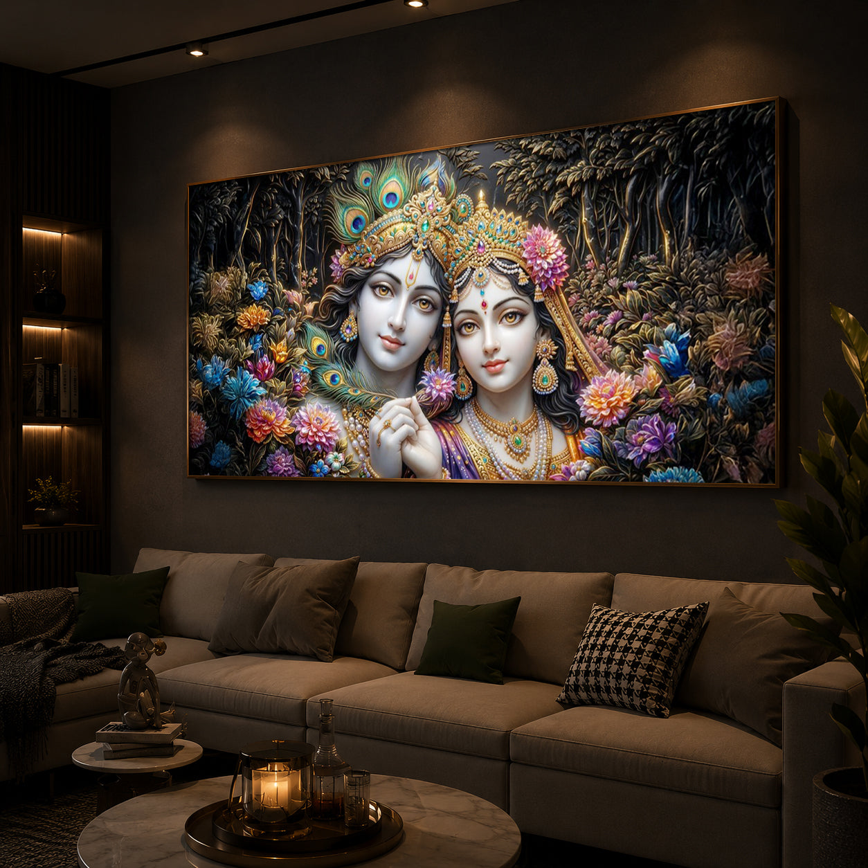 Spiritual Serenity Radha Krishna Modern Luxury Backlight Horizontal Wall Art