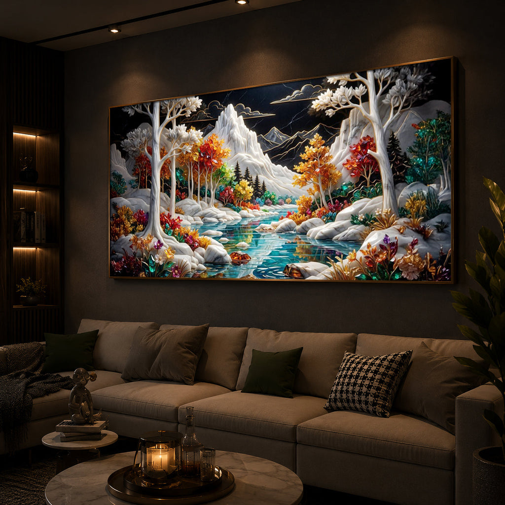 Mountain Serenity Modern Luxury Backlight Horizontal Wall Art