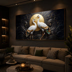 White Crane Modern Luxury Backlight Horizontal Wall Art