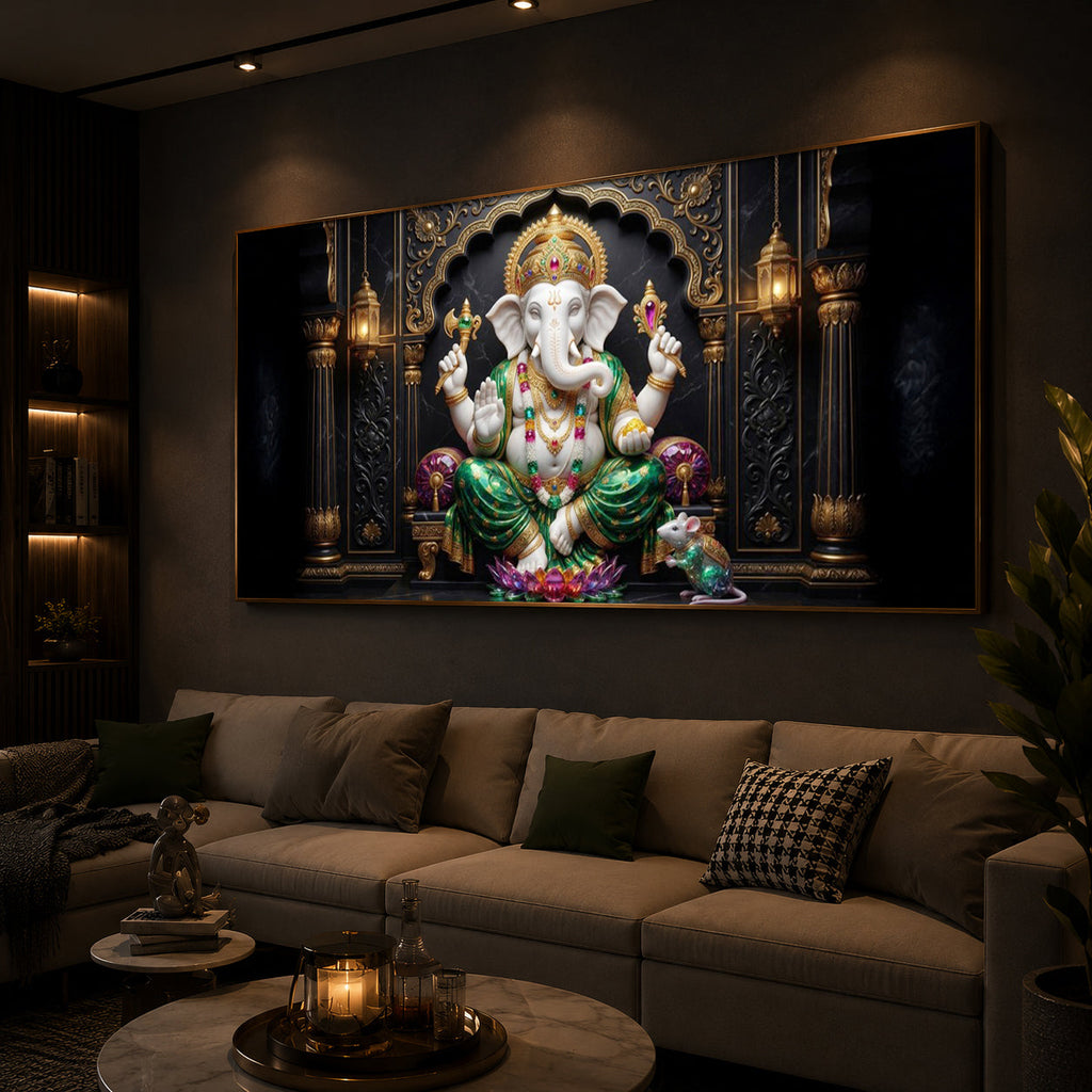 Majestic Lord Ganesha Luxury Backlight Horizontal Wall Art