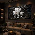 White Elephant Family Modern Luxury Backlight Horizontal Wall Art