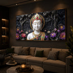 Lotus Serenity Lord Buddha Modern Luxury Backlight Horizontal Wall Art