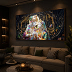 Spiritual Moonlight Radha Krishna Modern Luxury Backlight Horizontal Wall Art