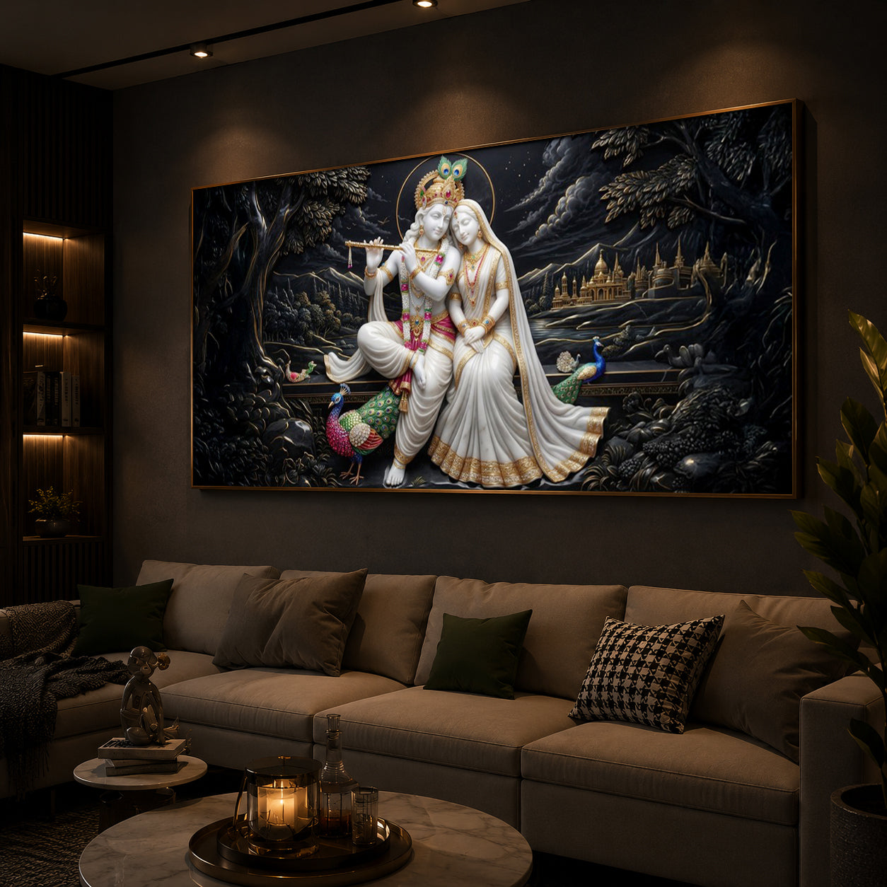 Divine Harmony Radha Krishna Modern Luxury Backlight Horizontal Wall Art