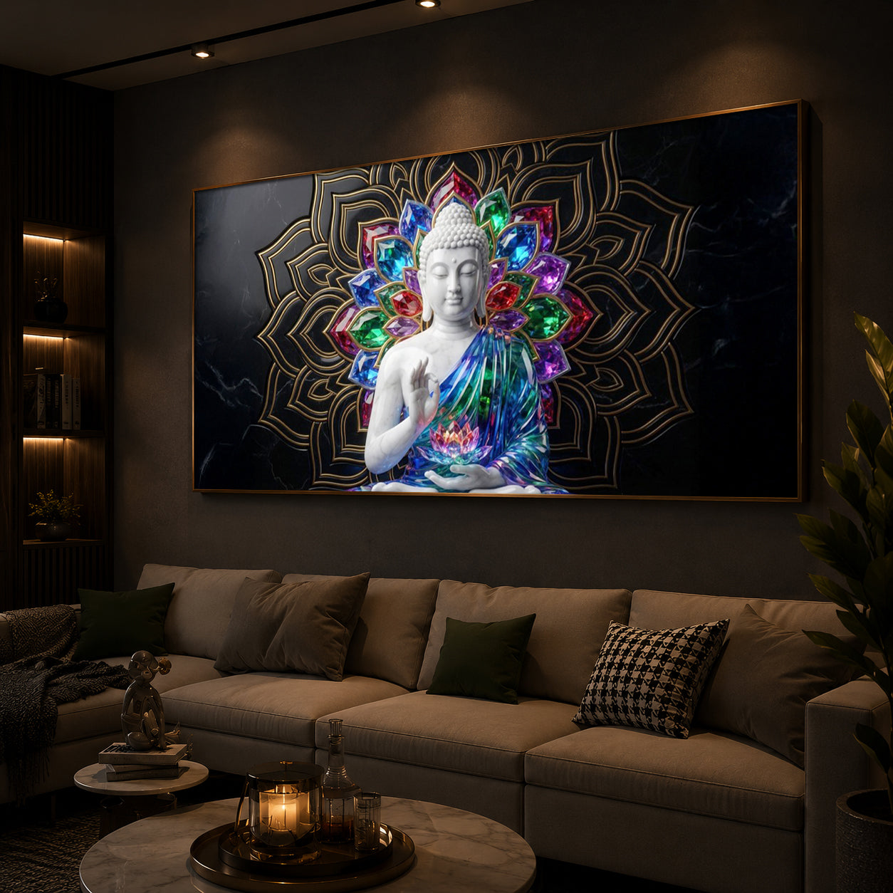 Meditating Buddha Modern Luxury Backlight Horizontal Wall Art