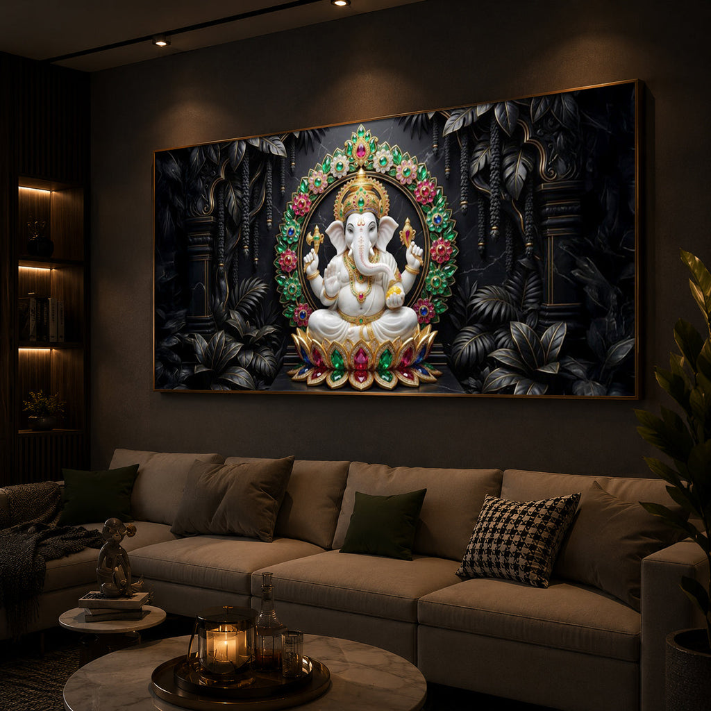 Depicts Lord Ganesha Modern Luxury Backlight Horizontal Wall Art