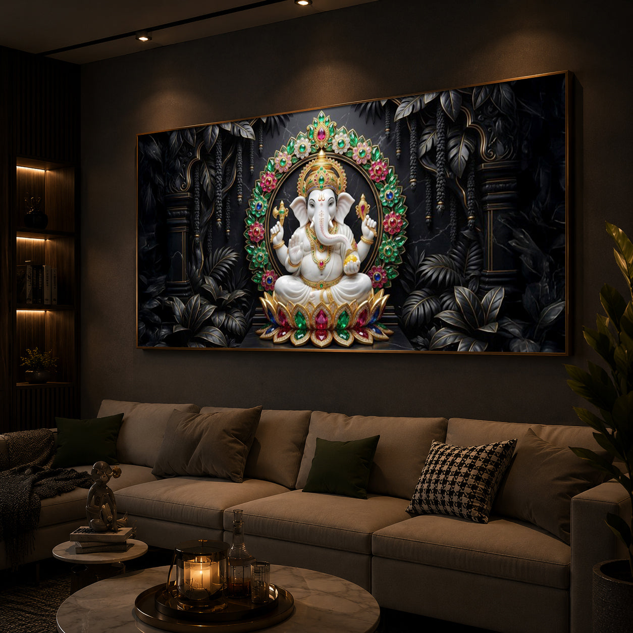 Depicts Lord Ganesha Modern Luxury Backlight Horizontal Wall Art