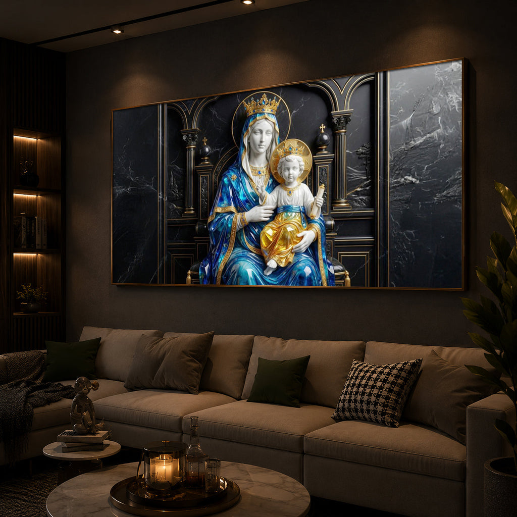Mother Mary Holding Baby Jesus Modern Luxury Backlight Horizontal Wall Art