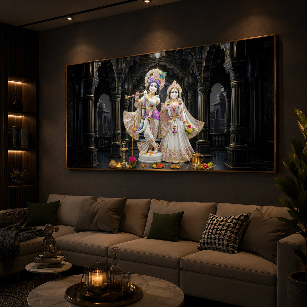 Spiritual Shree Radha Krishna Modern Luxury Backlight Horizontal Wall Art