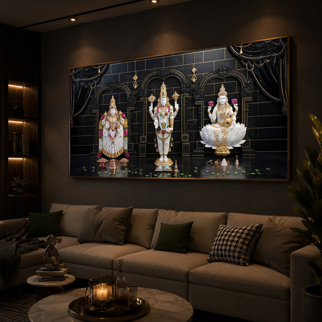 Maa Laxmi & Lord Venkateswara Modern Luxury Backlight Horizontal Wall Art