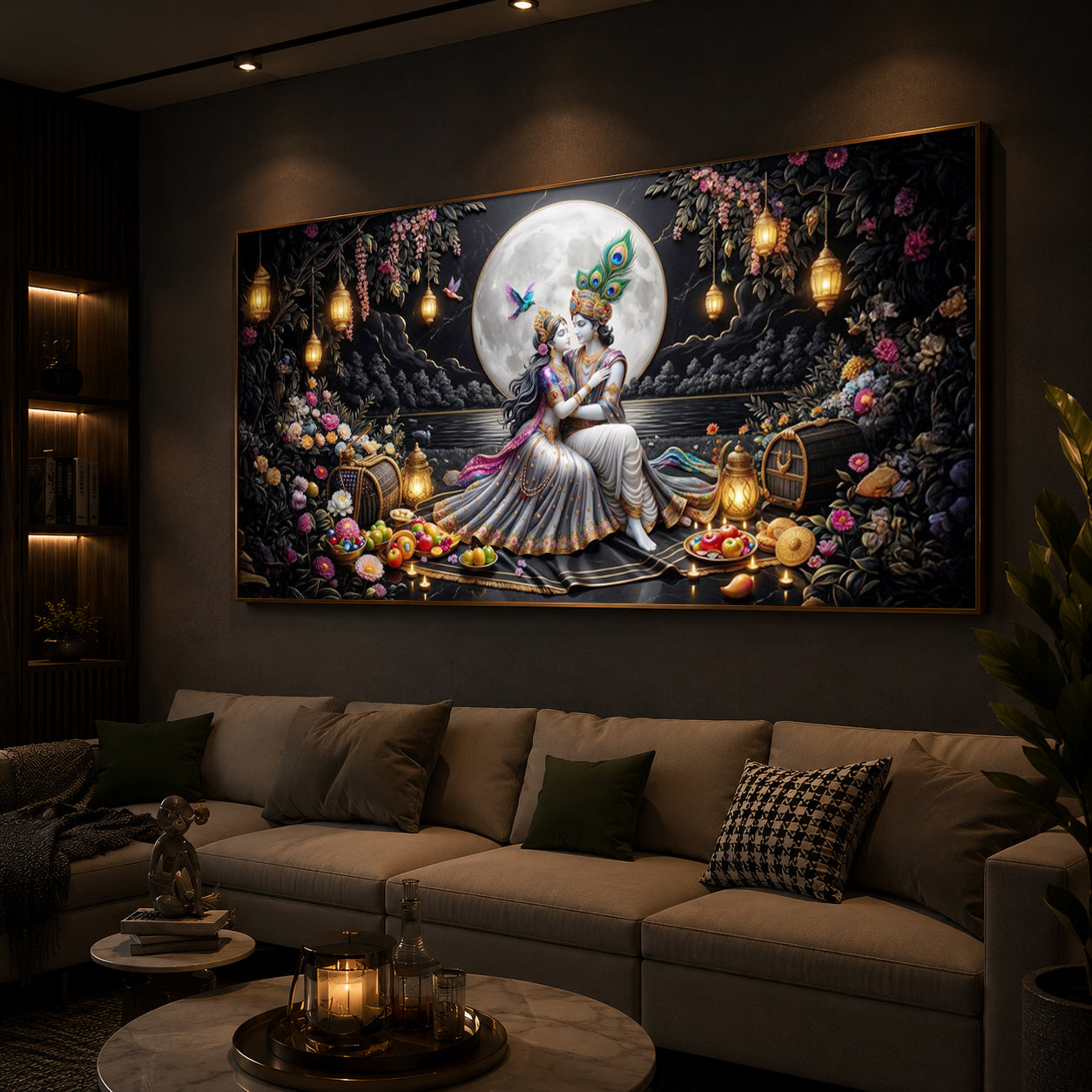 Generic Radha Krishna Romantic Modern Luxury Backlight Horizontal Wall Art