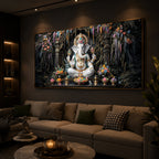 Lord Ganesha In A Serene Modern Luxury Backlight Horizontal Wall Art