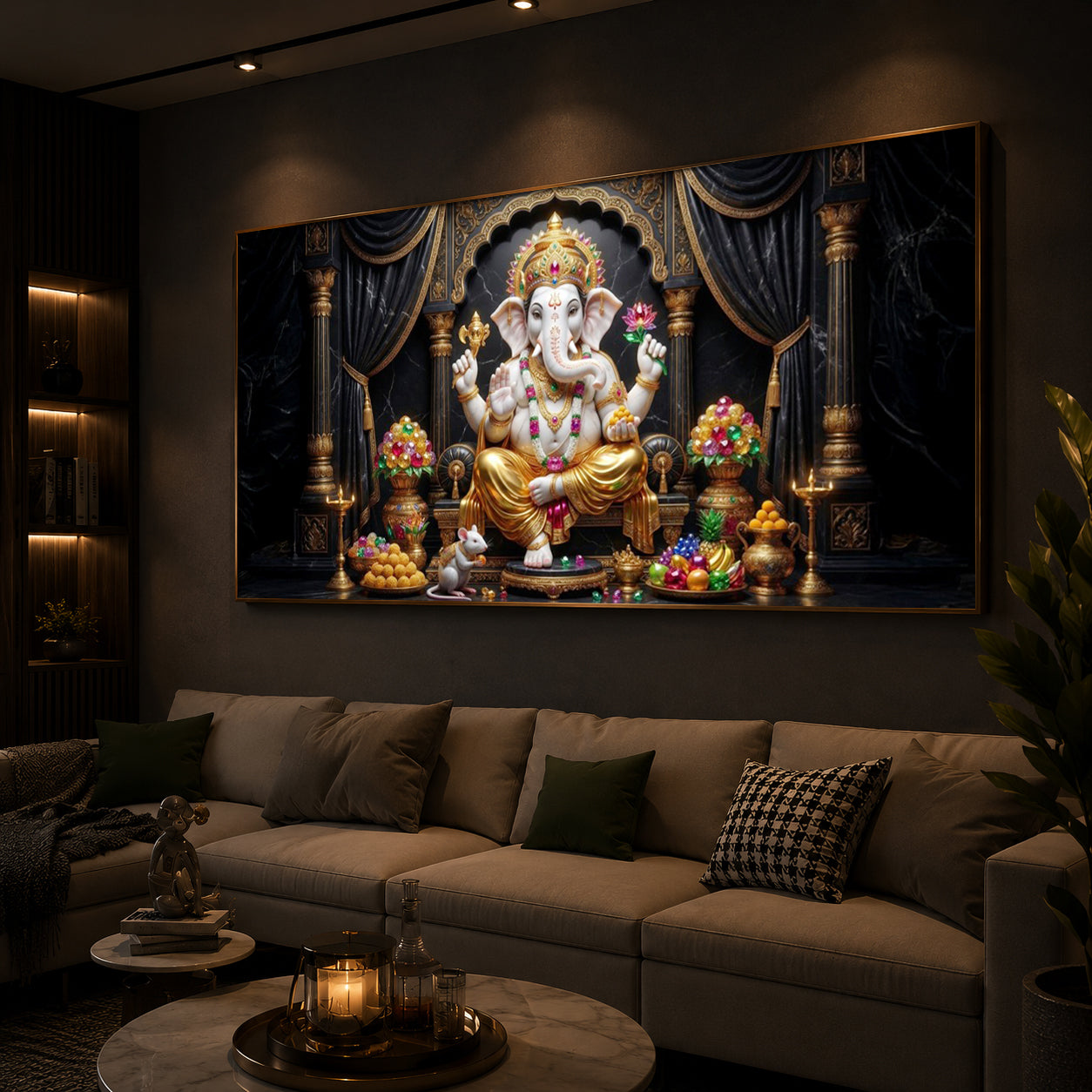 Hindu Deity Lord Ganesha Modern Luxury Backlight Horizontal Wall Art