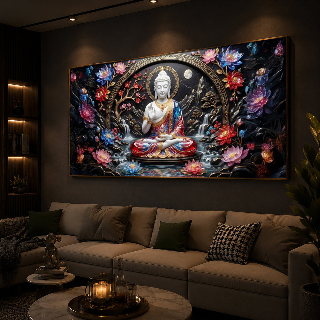 Colorful Buddha Modern Luxury Backlight Horizontal Wall Art