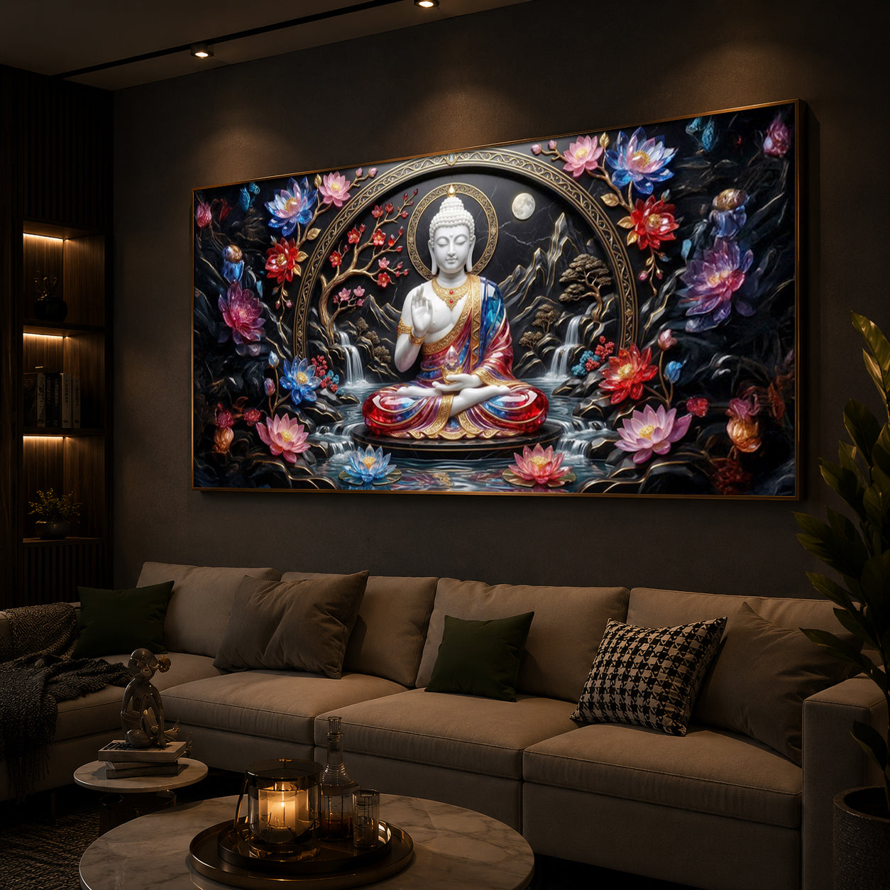 Colorful Buddha Modern Luxury Backlight Horizontal Wall Art