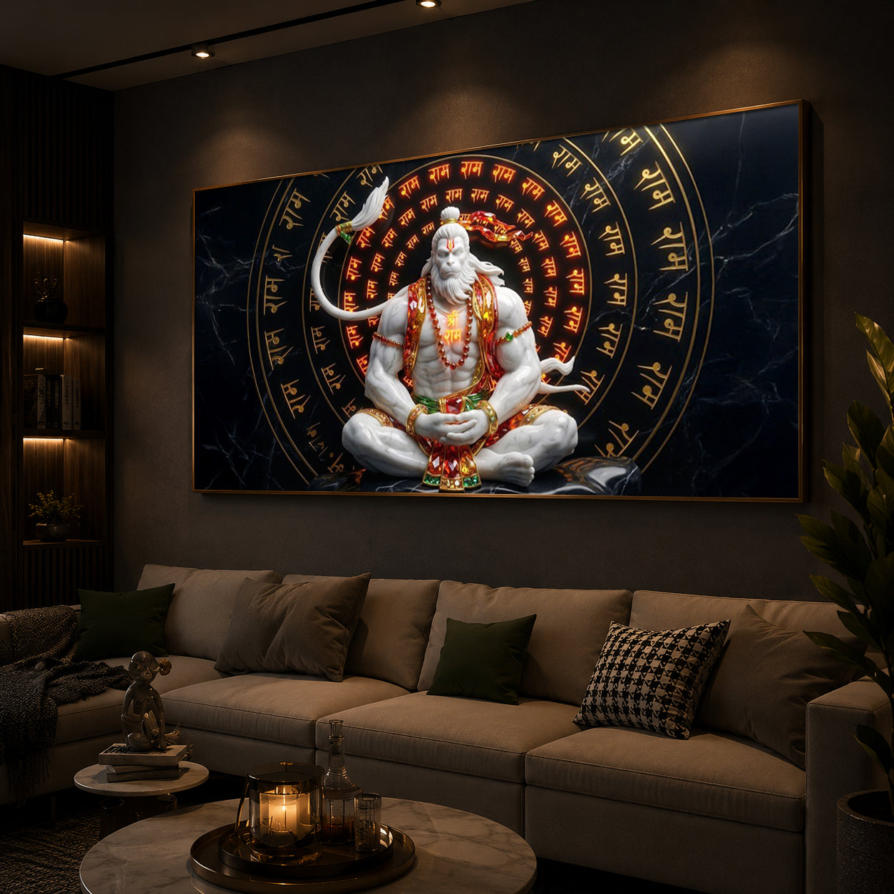 Lord Hanuman Sitting In A Meditative Modern Luxury Backlight Horizontal Wall Art