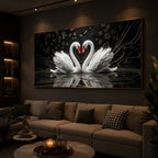 Two White Swans Forming A Heart Modern Luxury Backlight Horizontal Wall Art