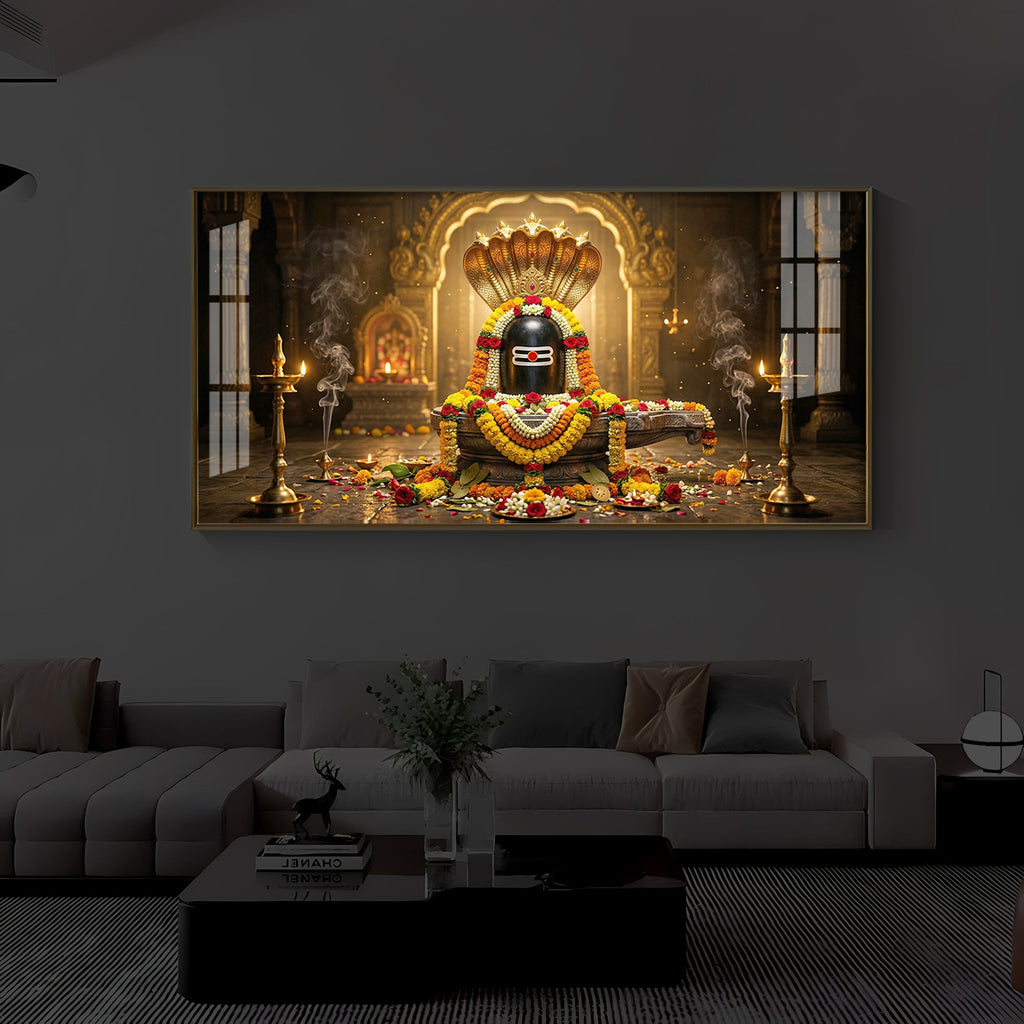Mahadeva Shivling Modern Luxury Backlight Horizontal Wall Art