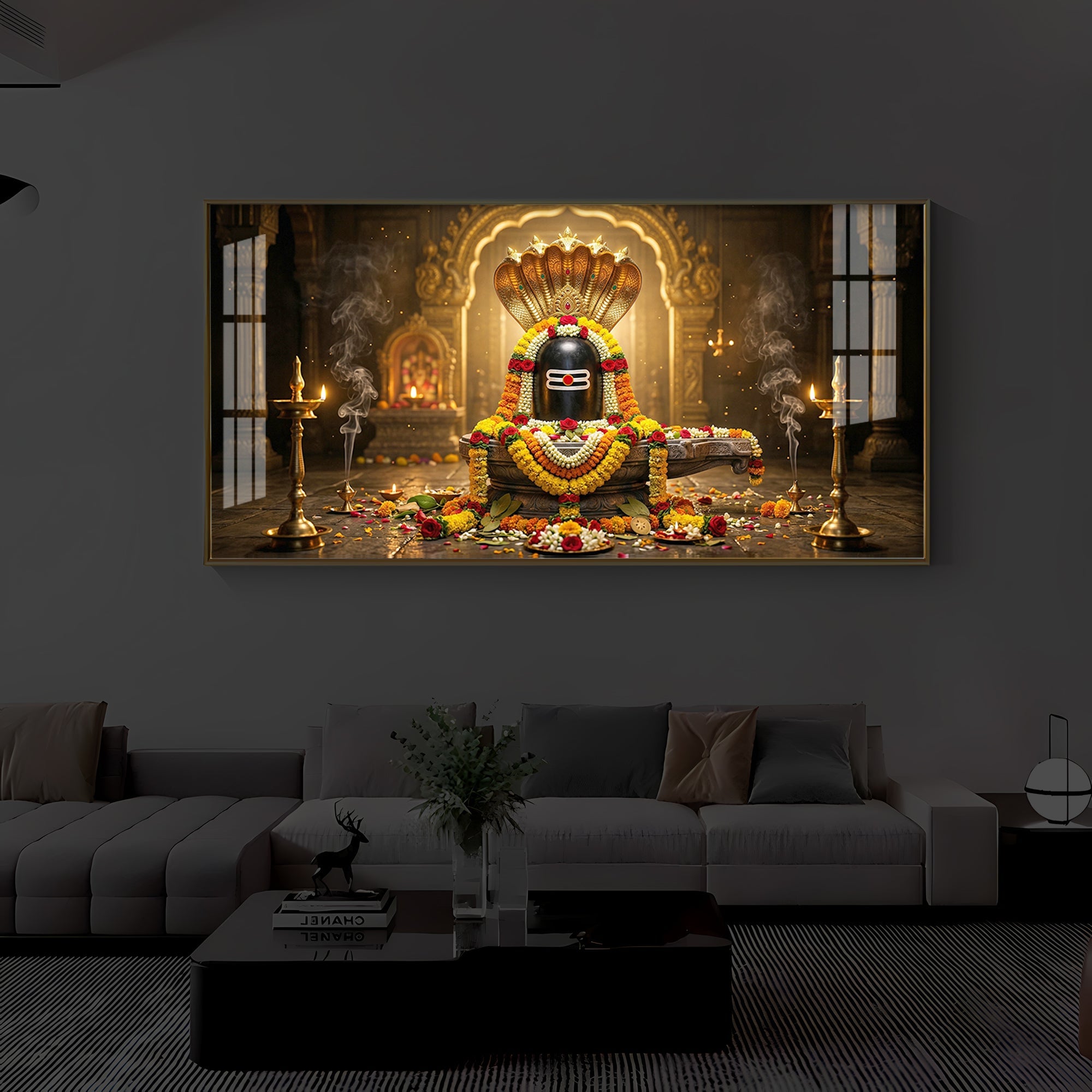 Mahadeva Shivling Modern Luxury Backlight Horizontal Wall Art
