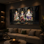 Saraswati,Lakshmi, & Lord Ganesha Modern Luxury Backlight Horizontal Wall Art