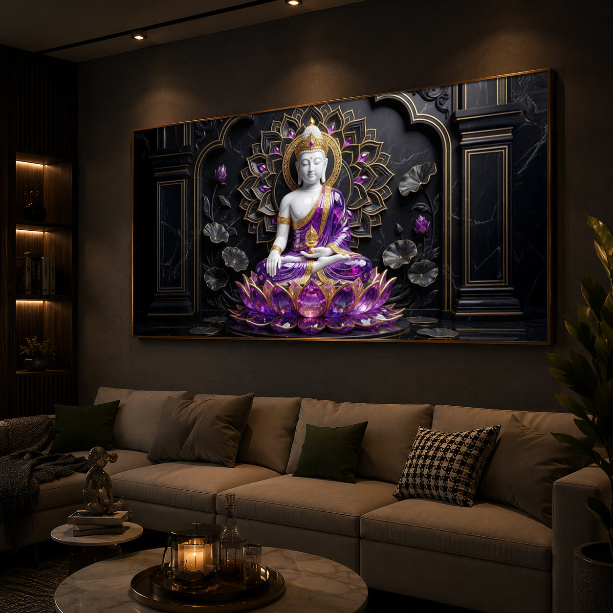 Buddha In Purple Robes Modern Luxury Backlight Horizontal Wall Art