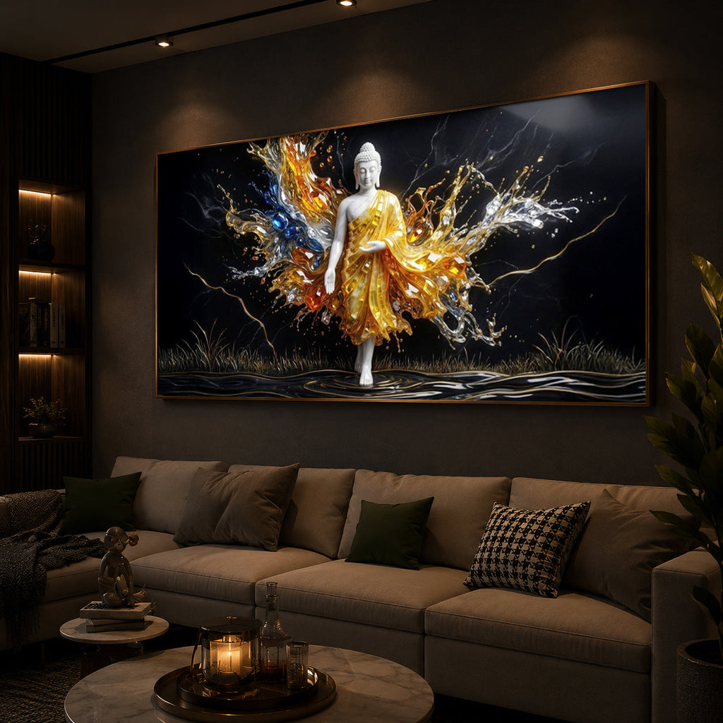 Embedded Buddha Modern Luxury Backlight Horizontal Wall Art