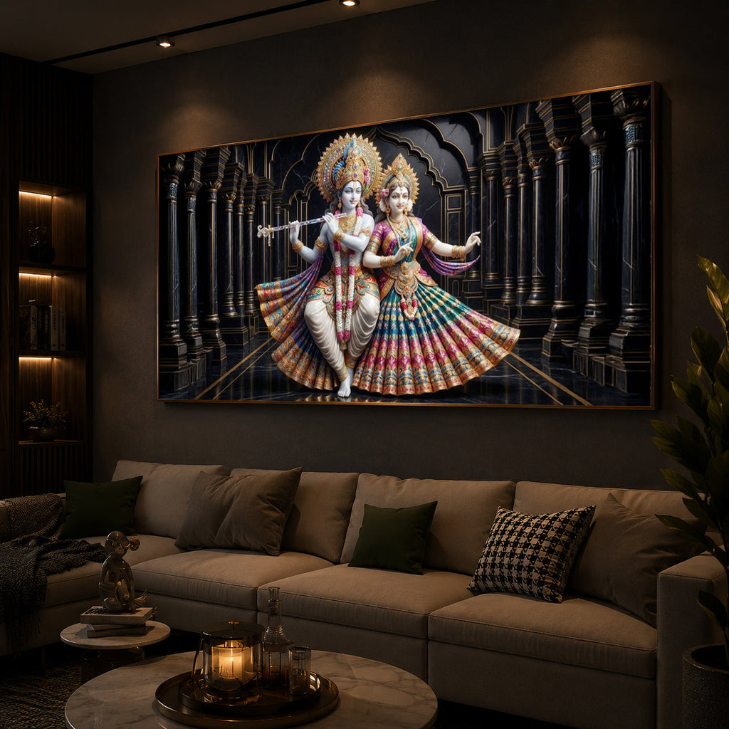 Hindu Seities Radha & Krishna Modern Luxury Backlight Horizontal Wall Art