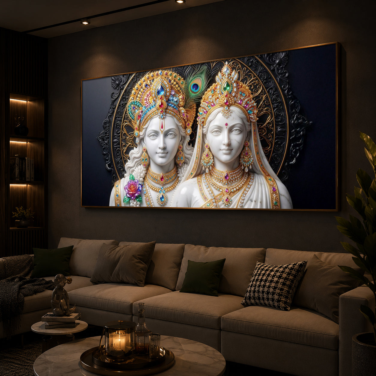 Generic Radha Krishna Modern Luxury Backlight Horizontal Wall Art