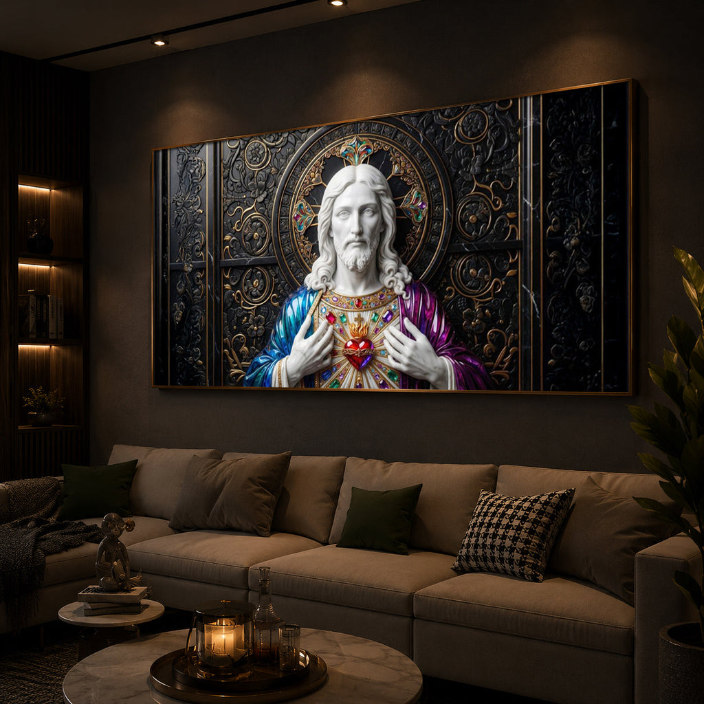 Sacred Heart Of Jesus Modern Luxury Backlight Horizontal Wall Art