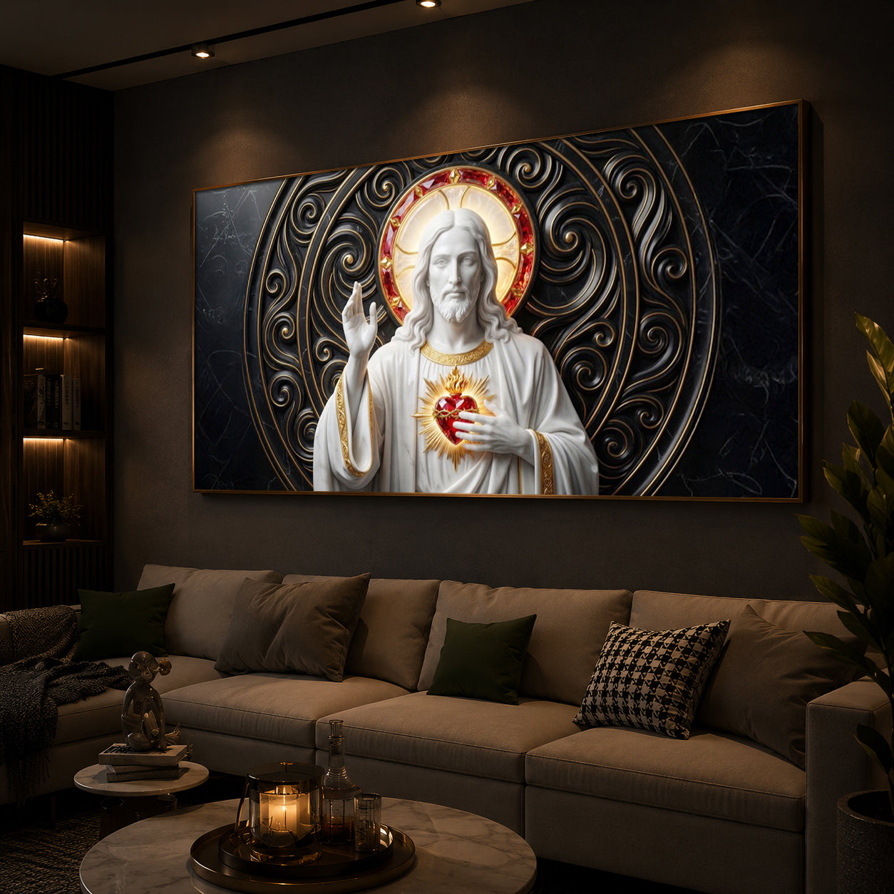 Heart Of Jesus Modern Luxury Backlight Horizontal Wall Art