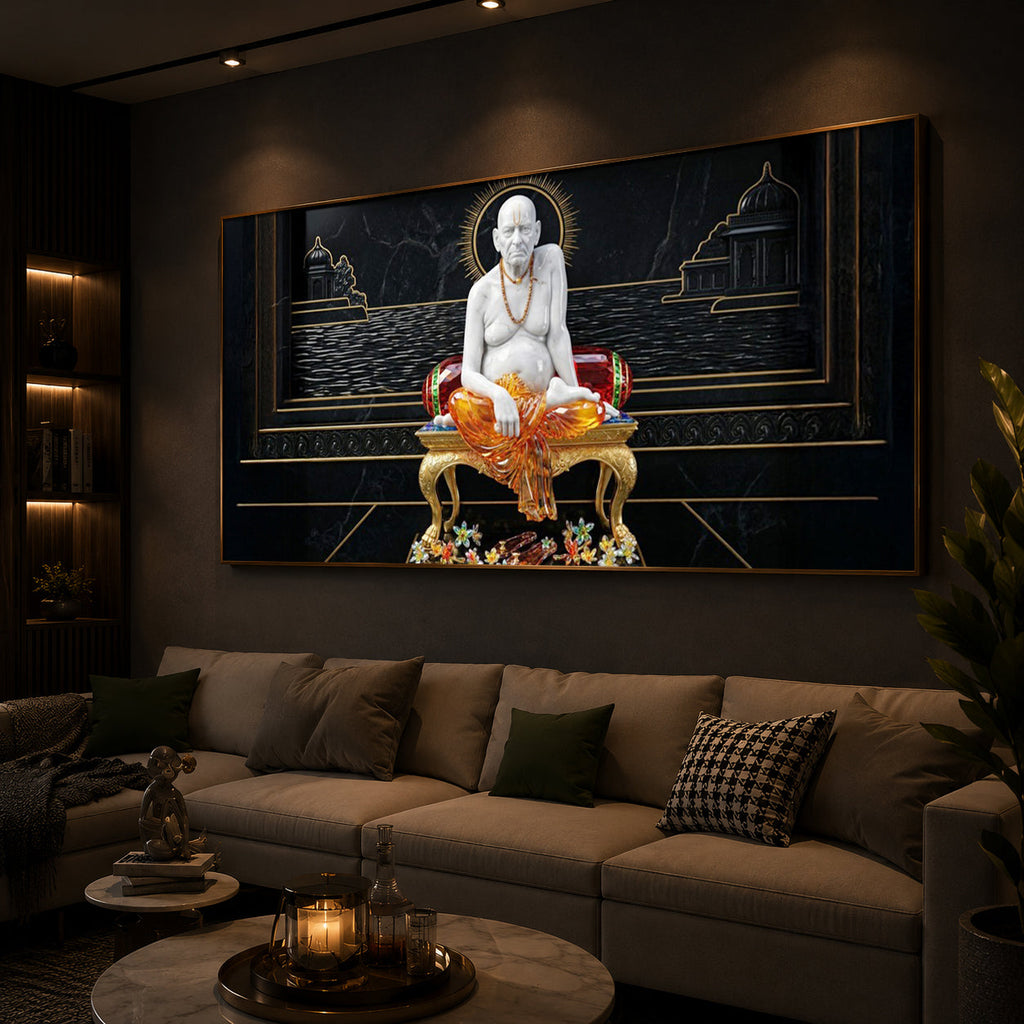 Swami Samarth Maharaj Modern Luxury Backlight Horizontal Wall Art