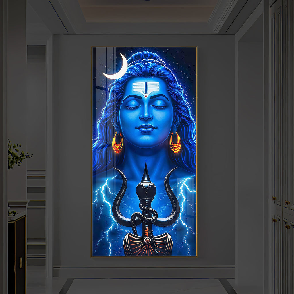 Lord Shiva Trishul Modern Luxury Backlight Vertical Wall Art