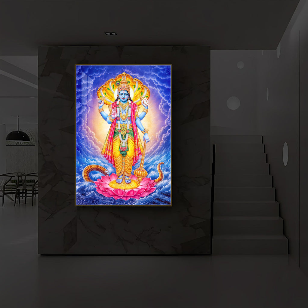 Sri Maha Vishnu Modern Luxury Backlight Vertical Wall Art